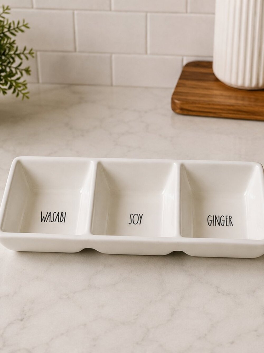 Rae Dunn Sushi Condiment Tray Wasabi Soy Ginger Ceramic NWT